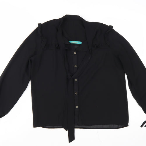 Morfema Women's Black Ruffle Button-Up Long Sleeve Chiffon Blouse Size S