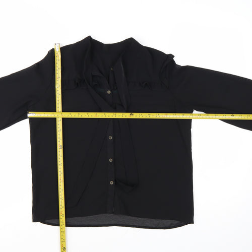 Morfema Women's Black Ruffle Button-Up Long Sleeve Chiffon Blouse Size S