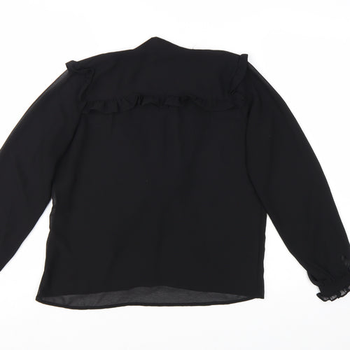 Morfema Women's Black Ruffle Button-Up Long Sleeve Chiffon Blouse Size S