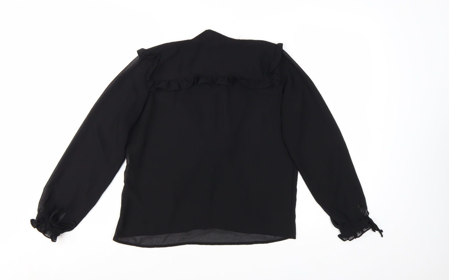 Morfema Women's Black Ruffle Button-Up Long Sleeve Chiffon Blouse Size S