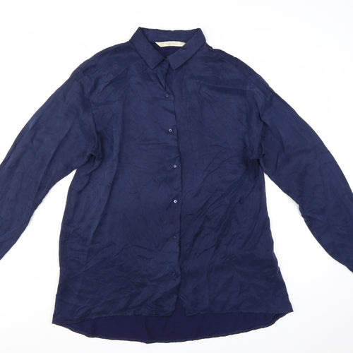 Zara Basic Women's Blue Collared Long Sleeve Button-Up Shirt Size 12