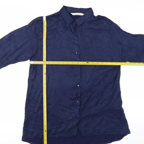 Zara Basic Women's Blue Collared Long Sleeve Button-Up Shirt Size 12
