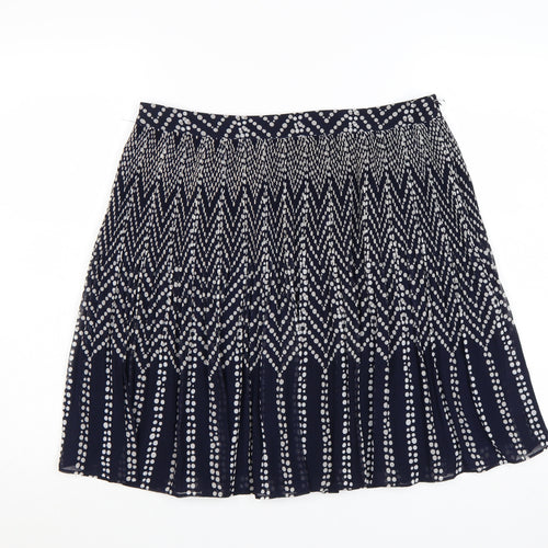 Monsoon Women Blue Pleated Geometric Knee Length Skirt Size 14