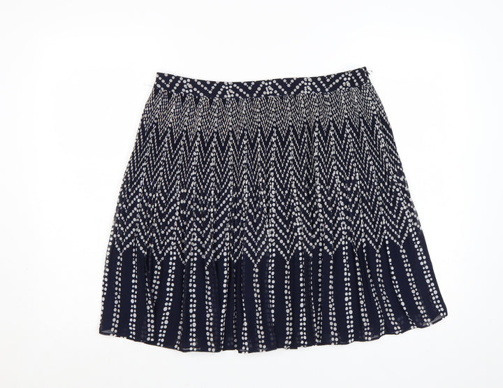 Monsoon Women Blue Pleated Geometric Knee Length Skirt Size 14