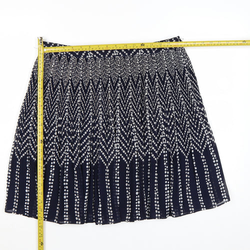Monsoon Women Blue Pleated Geometric Knee Length Skirt Size 14