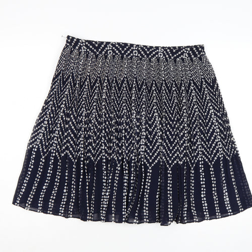 Monsoon Women Blue Pleated Geometric Knee Length Skirt Size 14