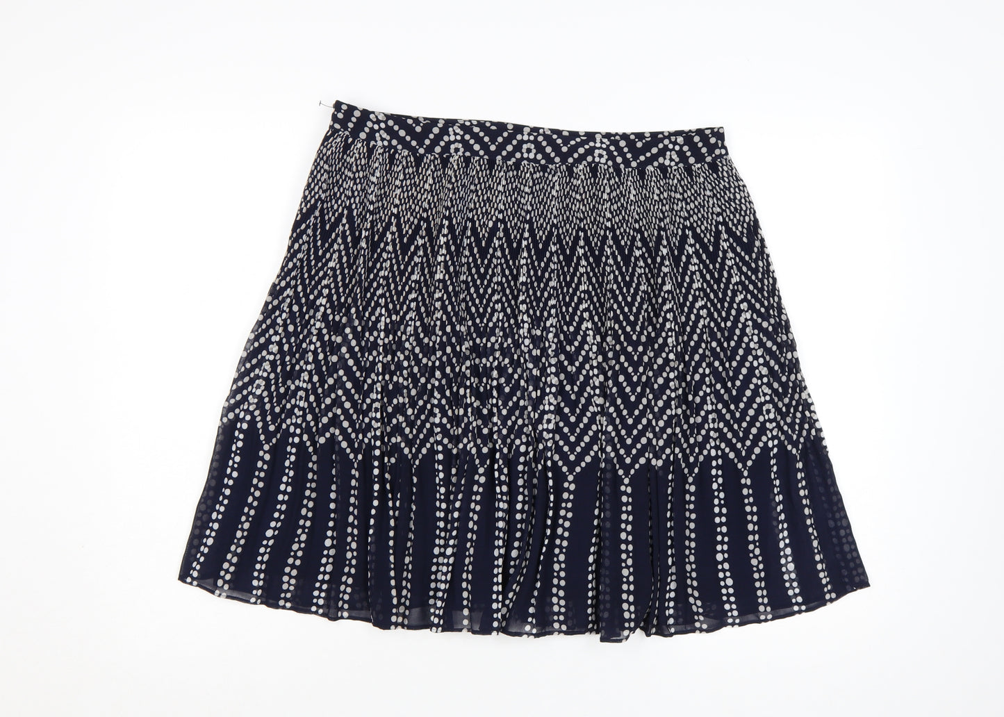 Monsoon Women Blue Pleated Geometric Knee Length Skirt Size 14