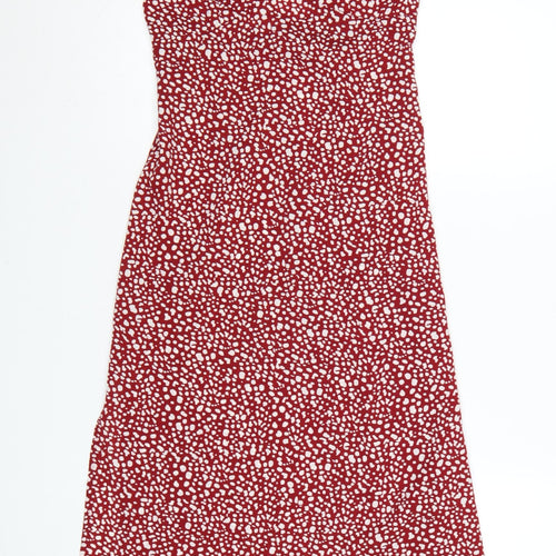 Mint Vanilla Women Red Polka Dot Slip Dress Size 6 Midi V-Neck