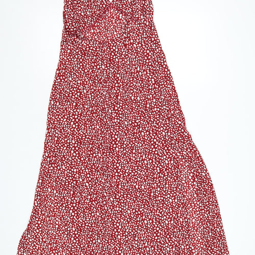 Mint Vanilla Women Red Polka Dot Slip Dress Size 6 Midi V-Neck
