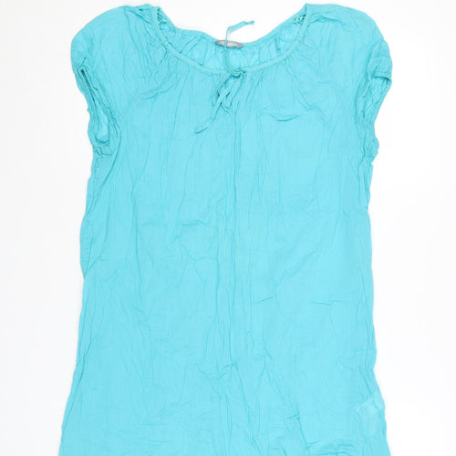 Marks and Spencer Women Blue Cotton Crinkle Short Sleeve Shift Dress UK 14