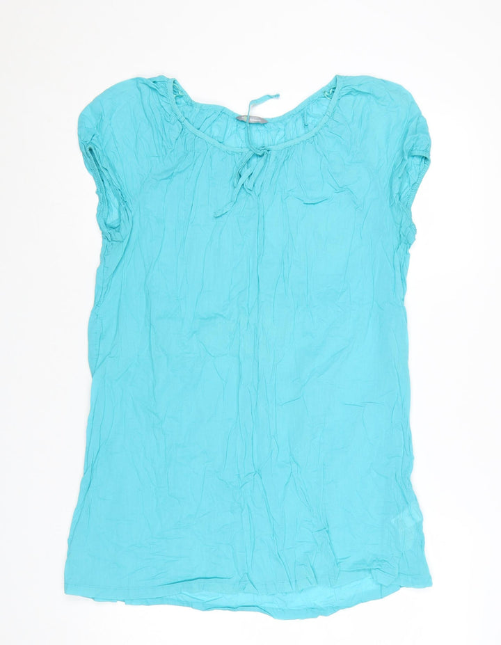 Marks and Spencer Women Blue Cotton Crinkle Short Sleeve Shift Dress UK 14