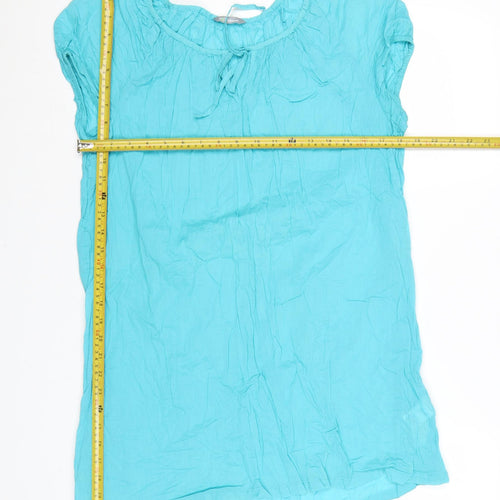 Marks and Spencer Women Blue Cotton Crinkle Short Sleeve Shift Dress UK 14