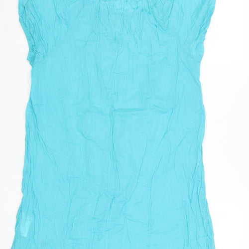 Marks and Spencer Women Blue Cotton Crinkle Short Sleeve Shift Dress UK 14