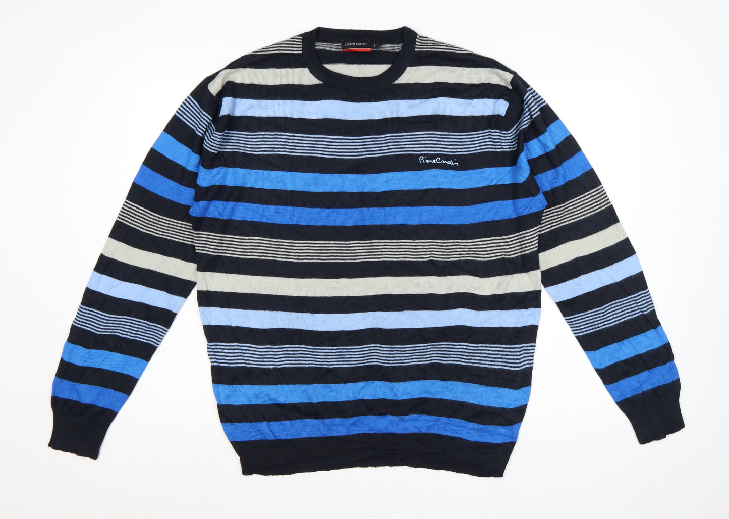 Pierre Cardin Men's Multicoloured Striped Crew Neck Jumper L