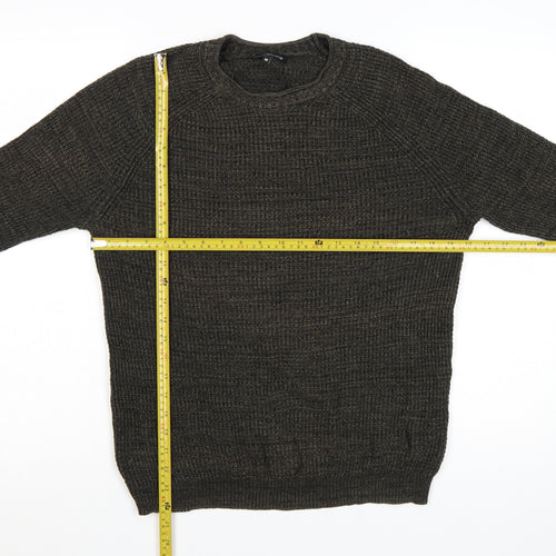 Red Herring Men's Brown Chunky-Knit Crew Neck Jumper Size M