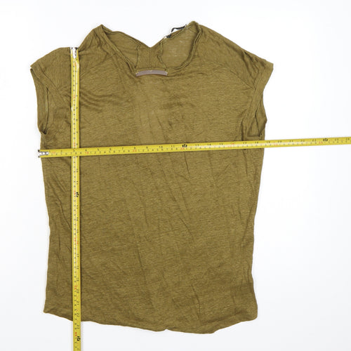 ZARA Women's Green Linen V-Neck Short Sleeve T-Shirt Size 8