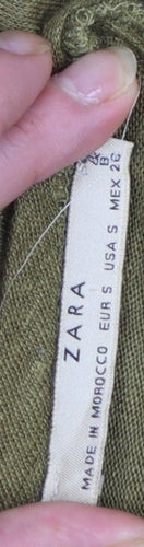 ZARA Women's Green Linen V-Neck Short Sleeve T-Shirt Size 8