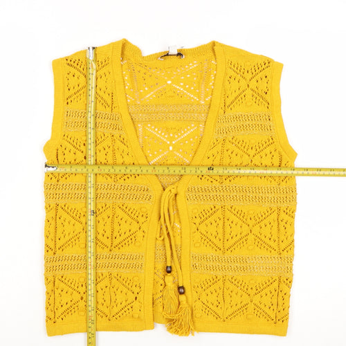 Marks and Spencer Women's Yellow Crochet Tassel V-Neck Sleeveless Top Size S
