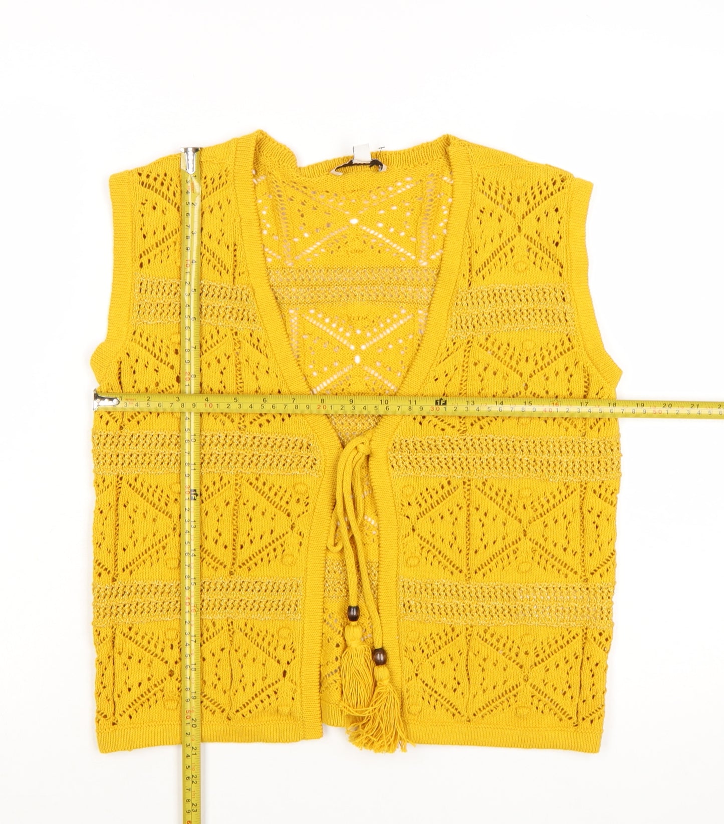 Marks and Spencer Women's Yellow Crochet Tassel V-Neck Sleeveless Top Size S