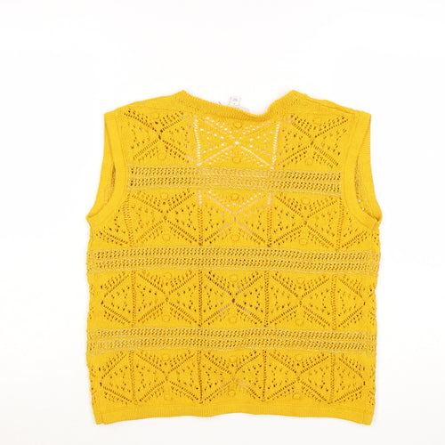 Marks and Spencer Women's Yellow Crochet Tassel V-Neck Sleeveless Top Size S