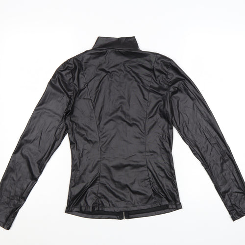 Cottelli Collection Women's Black Faux Leather Zip Long Sleeve Blouse Size 14/16