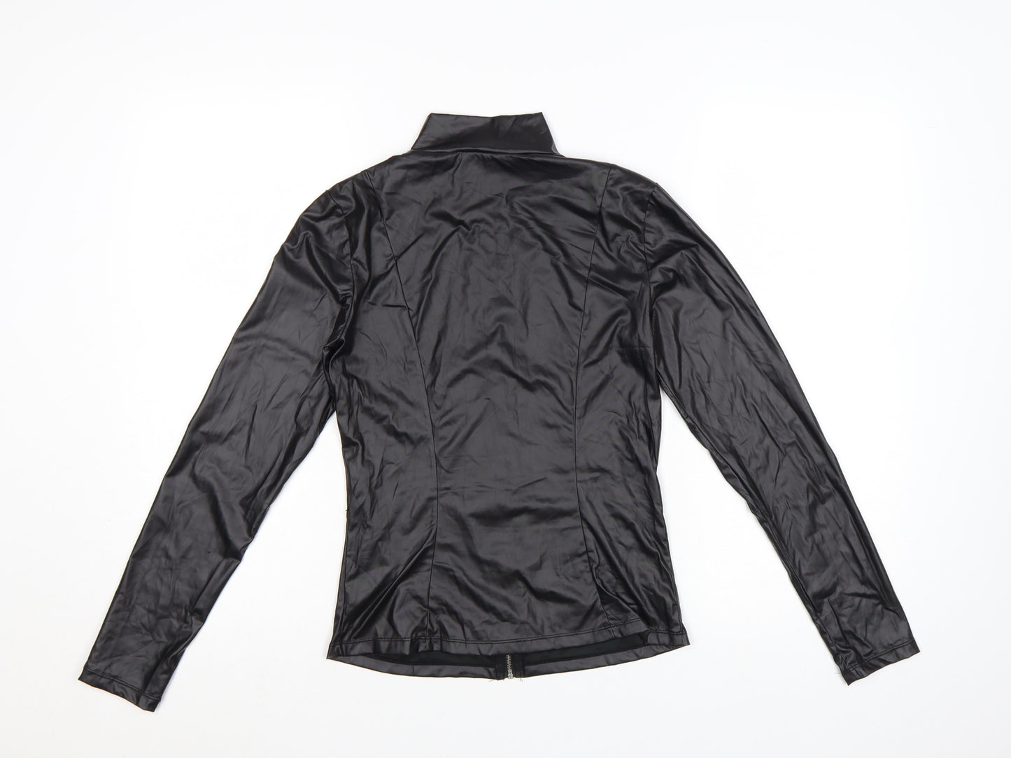Cottelli Collection Women's Black Faux Leather Zip Long Sleeve Blouse Size 14/16