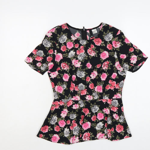 H&M Divided Women's Floral Peplum Blouse Black Multi Size 10