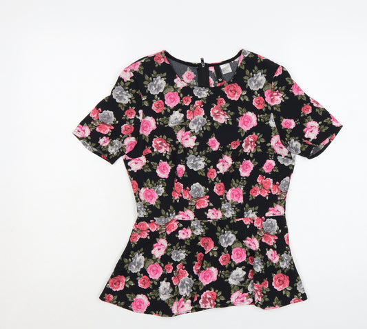 H&M Divided Women's Floral Peplum Blouse Black Multi Size 10