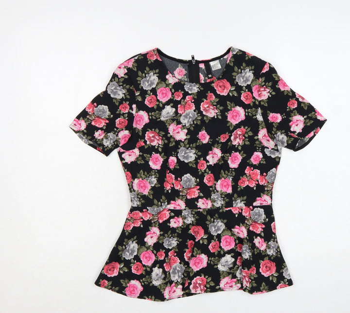 H&M Divided Women's Floral Peplum Blouse Black Multi Size 10