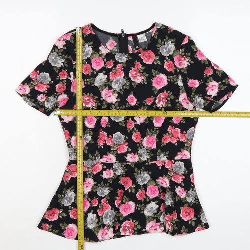 H&M Divided Women's Floral Peplum Blouse Black Multi Size 10