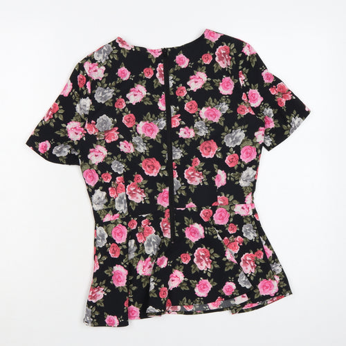 H&M Divided Women's Floral Peplum Blouse Black Multi Size 10