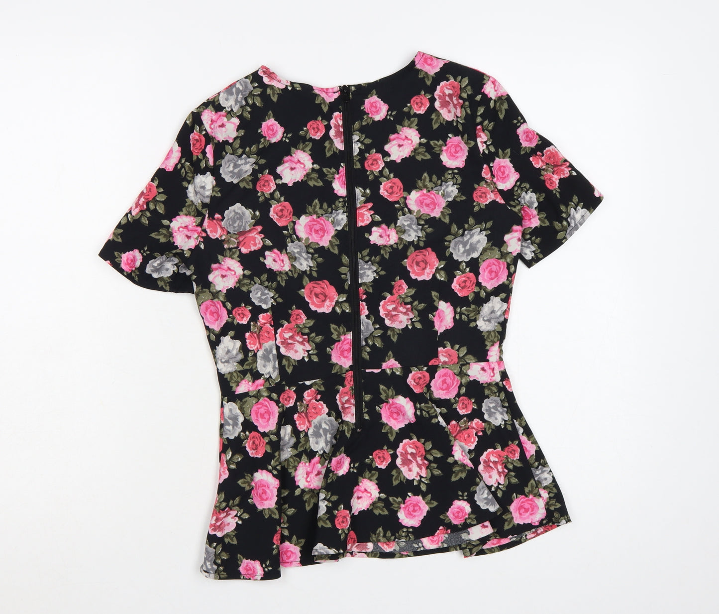 H&M Divided Women's Floral Peplum Blouse Black Multi Size 10