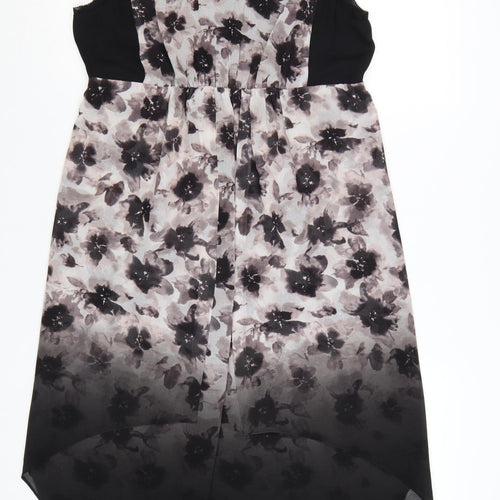 Mint Velvet Women's Black Floral Hi-Low Sleeveless Shift Dress Size 14