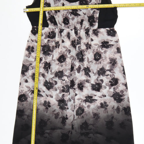 Mint Velvet Women's Black Floral Hi-Low Sleeveless Shift Dress Size 14