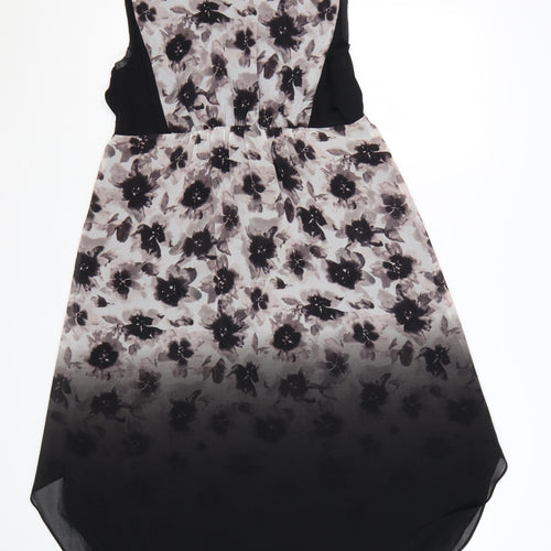 Mint Velvet Women's Black Floral Hi-Low Sleeveless Shift Dress Size 14