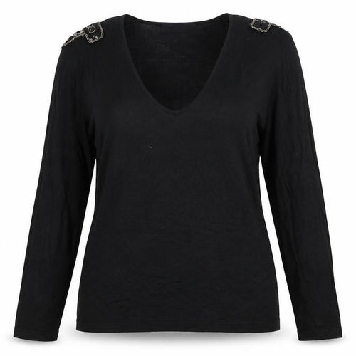 Zara Women Black V-Neck Beaded Shoulder Acrylic Jumper Size 14