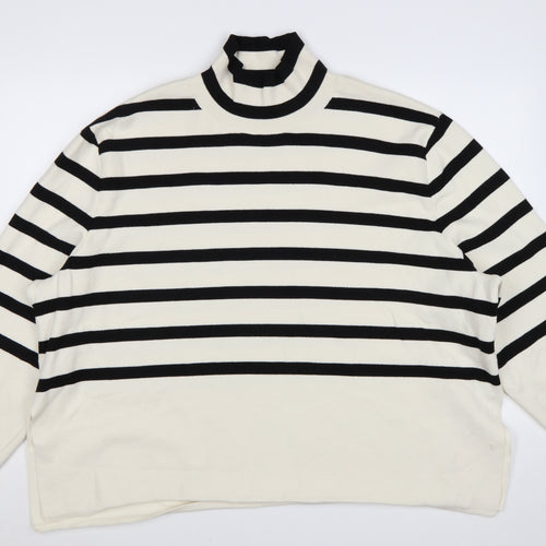 H&M Women Black & White Striped Roll Neck Relaxed Fit Jumper Size 18