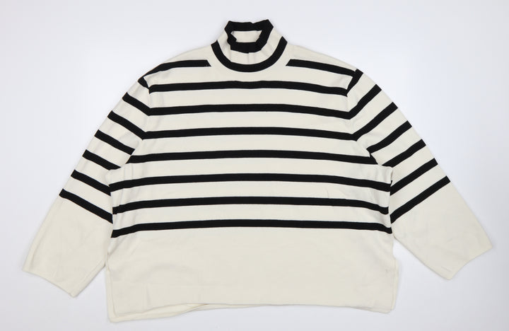 H&M Women Black & White Striped Roll Neck Relaxed Fit Jumper Size 18