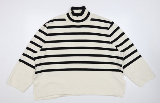 H&M Women Black & White Striped Roll Neck Relaxed Fit Jumper Size 18