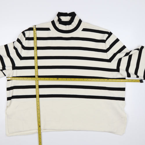 H&M Women Black & White Striped Roll Neck Relaxed Fit Jumper Size 18