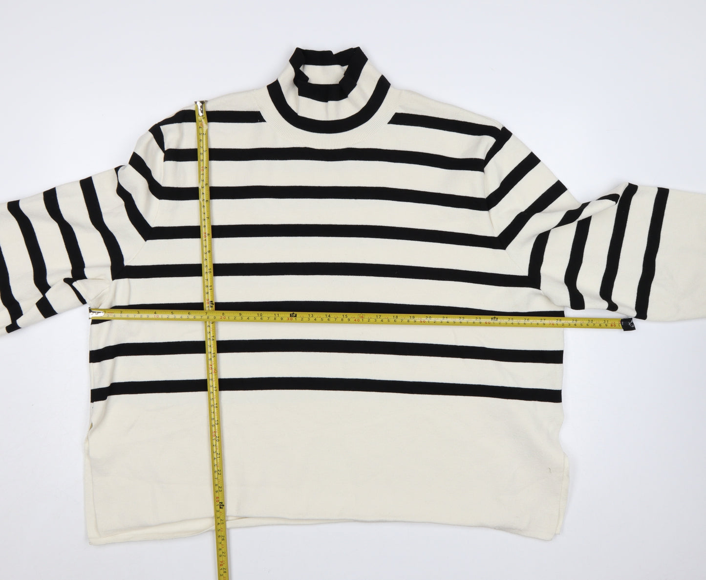 H&M Women Black & White Striped Roll Neck Relaxed Fit Jumper Size 18