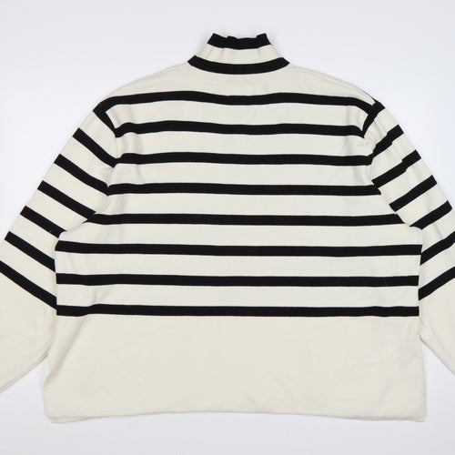 H&M Women Black & White Striped Roll Neck Relaxed Fit Jumper Size 18