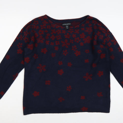 Cynthia Rowley Women's Blue Floral Knit Jumper Size M