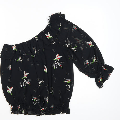 Be Beau Women's Black Floral One Shoulder Blouse Size 12