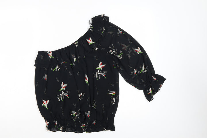 Be Beau Women's Black Floral One Shoulder Blouse Size 12