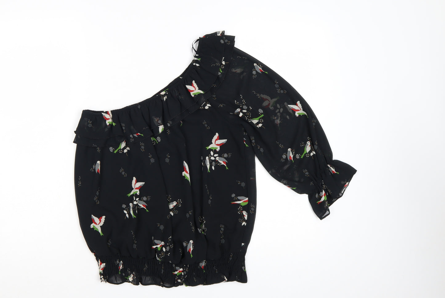 Be Beau Women's Black Floral One Shoulder Blouse Size 12