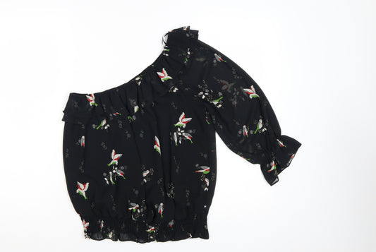 Be Beau Women's Black Floral One Shoulder Blouse Size 12
