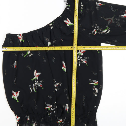 Be Beau Women's Black Floral One Shoulder Blouse Size 12