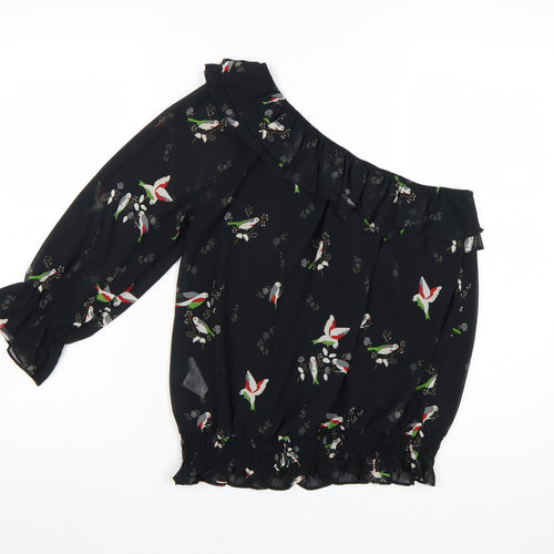 Be Beau Women's Black Floral One Shoulder Blouse Size 12