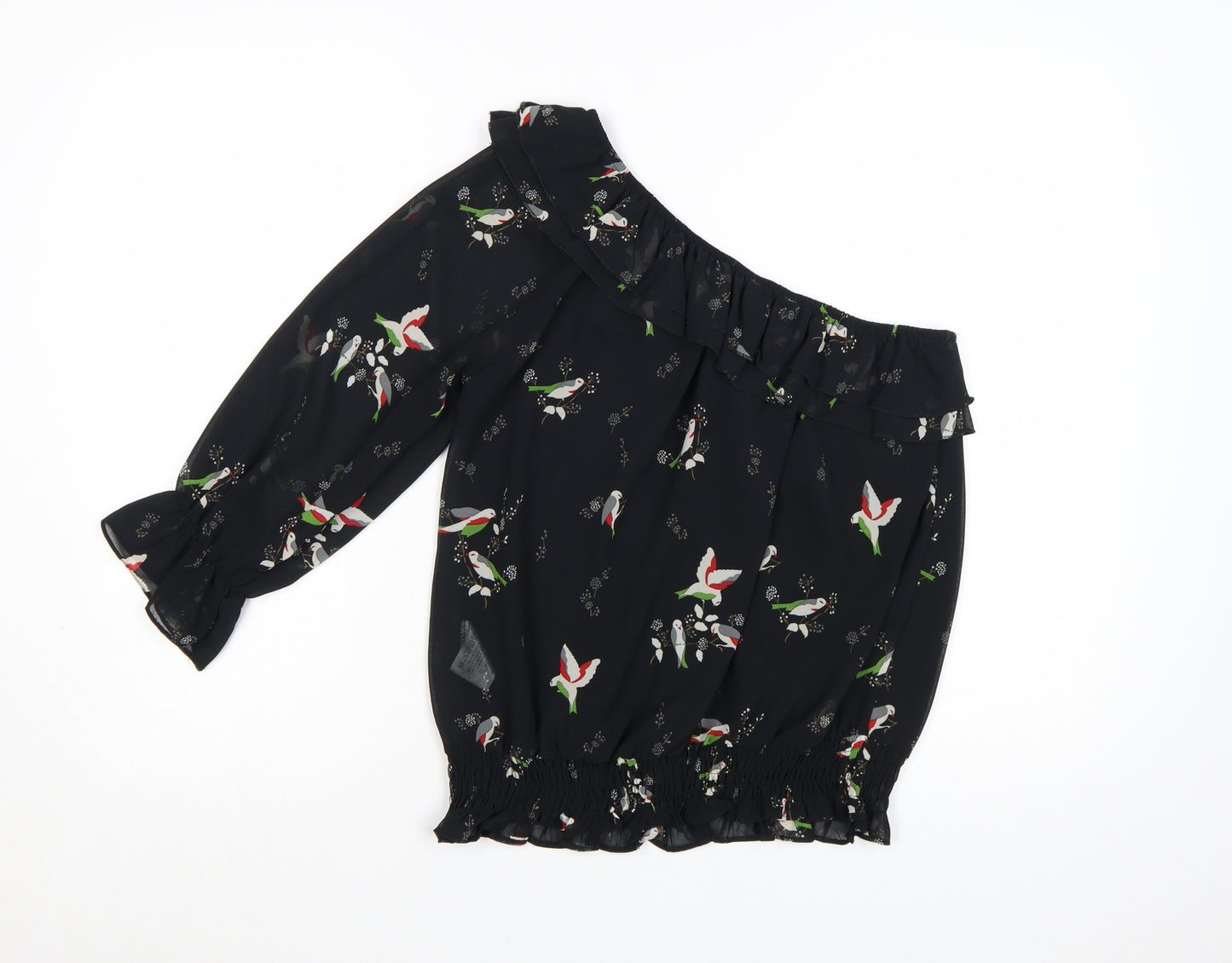 Be Beau Women's Black Floral One Shoulder Blouse Size 12